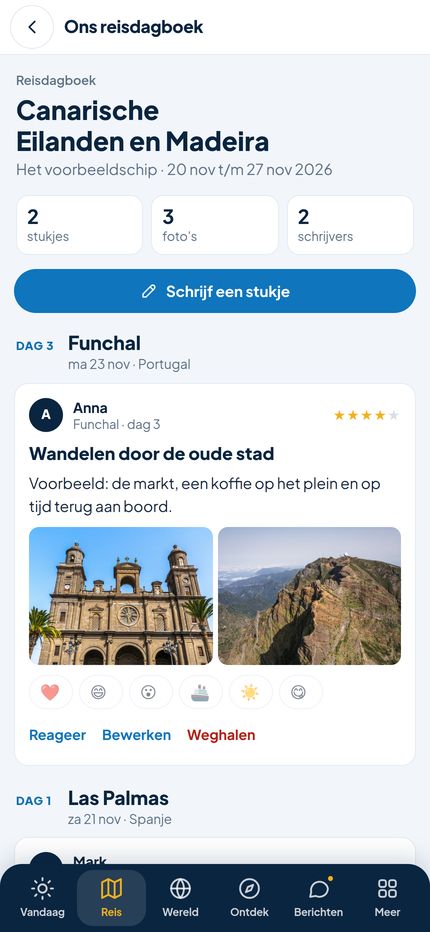 Ons reisdagboek in de app