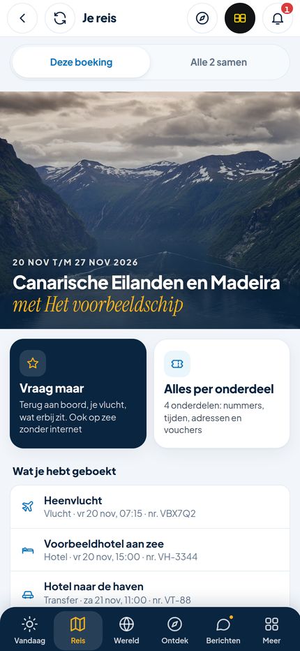 De route van je cruise in de app