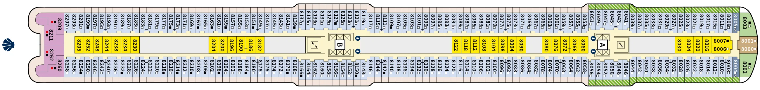 Dekplan dek 8 van de Mein Schiff 7