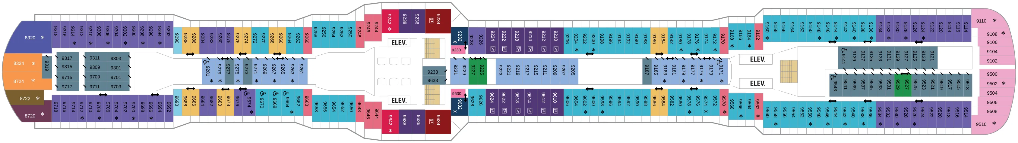 Dekplan dek 9 van de Ovation of the Seas