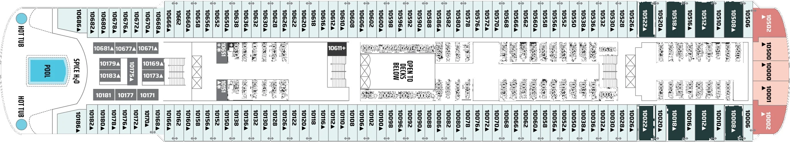 Dekplan dek 10 van de Norwegian Spirit