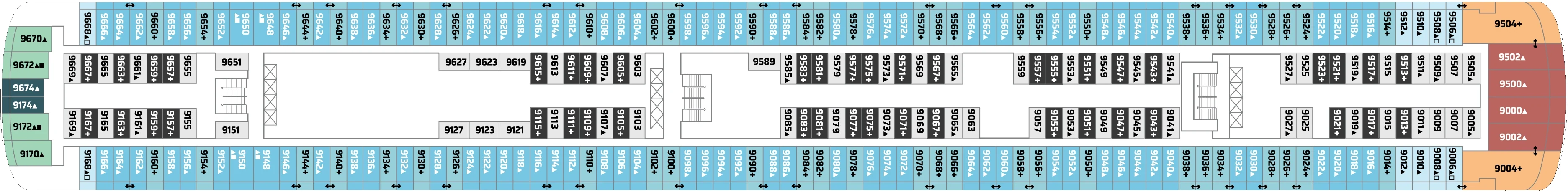 Dekplan dek 9 van de Norwegian Pearl