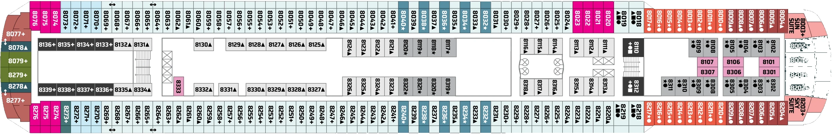Dekplan dek 8 van de Norwegian Sun