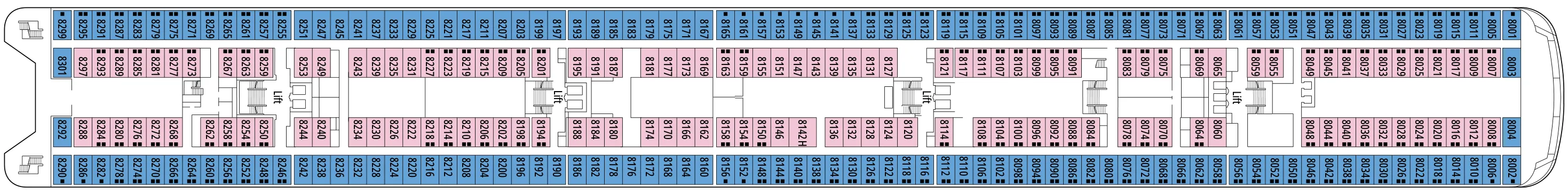 Dekplan dek 8 van de MSC Sinfonia