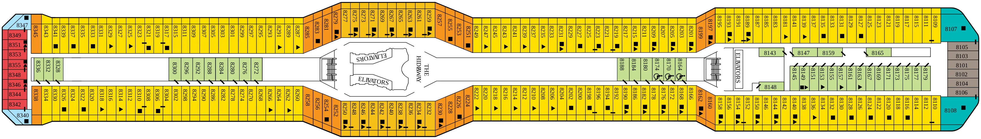 Dekplan dek 8 van de Celebrity Reflection